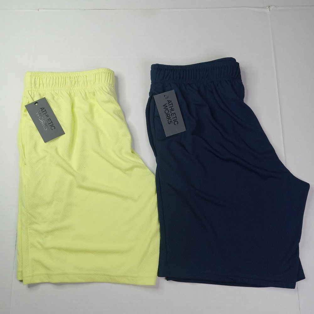 2 Athletic Works Men's Core Knit Shorts Size L (36-38) Blue Yellow 9" Inseam NWT